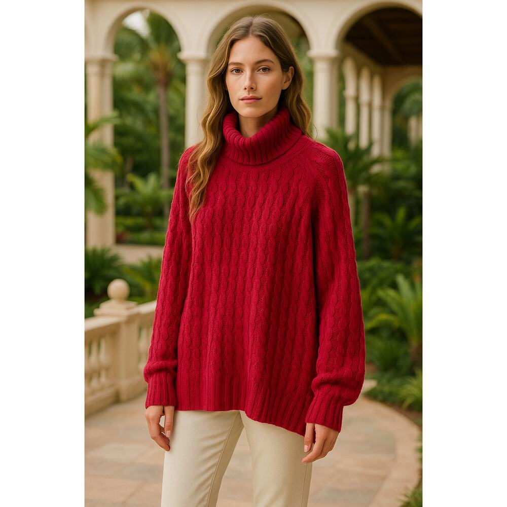 Falls Creek Cable Knit Pullover Turtleneck Sweater Womens 2XL Magenta Pink Cozy